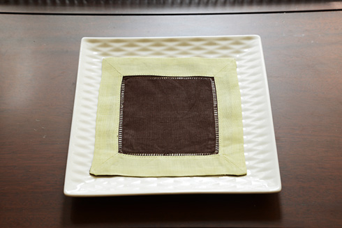 Multicolor Hemstitch Cocktail Napkin 6". Chocolate Mellow Green - Click Image to Close